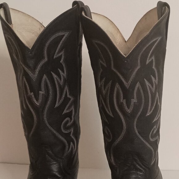 Cowtown Men’s Black Western Cowboy Boots White Embroidery Size 11.5 - Picture 5 of 15